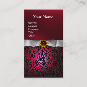 Tarjeta De Visita DAMASK MONOGRAM gema rojo borgoña cinta blanca