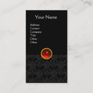 Tarjeta De Visita DAMASK MONOGRAM gema rojo rubí luz negro