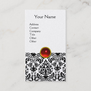 Tarjeta De Visita DAMASK MONOGRAM gema rubí rojo platino ligero
