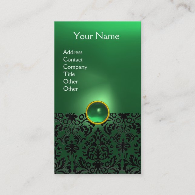 Tarjeta De Visita DAMASK MONOGRAM gema verde blanco (Anverso)
