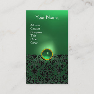 Tarjeta De Visita DAMASK MONOGRAM gema verde blanco
