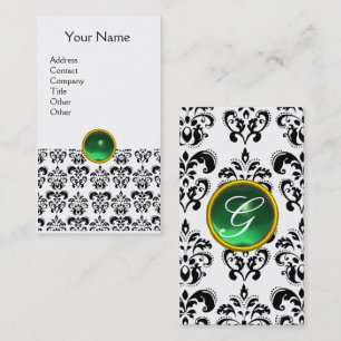 Tarjeta De Visita DAMASK MONOGRAM gema verde huevo