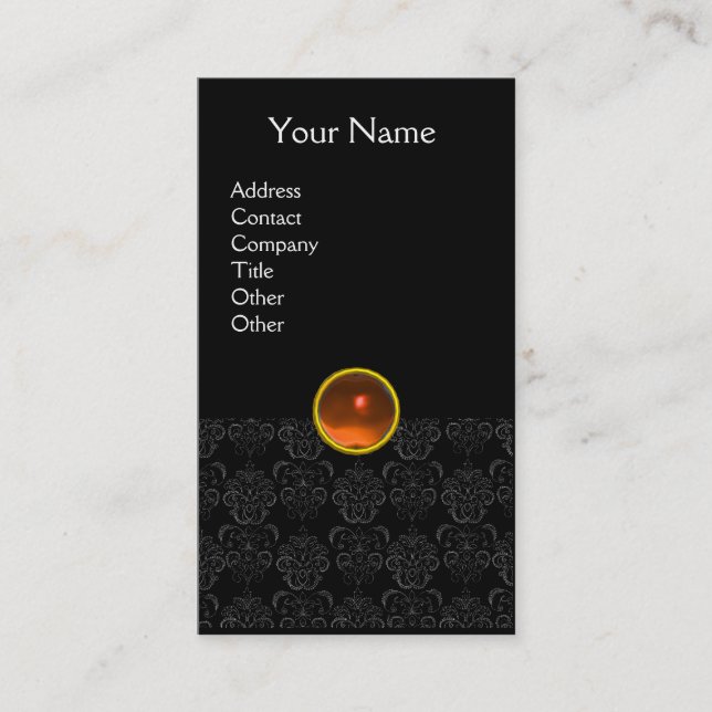 Tarjeta De Visita DAMASK MONOGRAM naranja negro (Anverso)