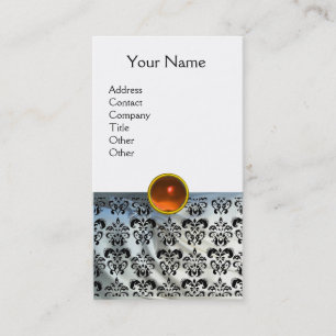Tarjeta De Visita DAMASK MONOGRAM naranja seda blanca