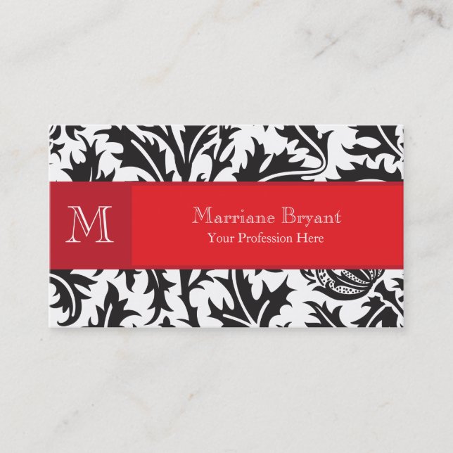 Tarjeta De Visita Damask Monogram Red Business Card (Anverso)