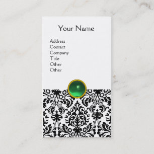 Tarjeta De Visita DAMASK MONOGRAMA gema verde blanco