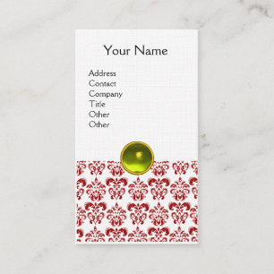 Tarjeta De Visita DAMASK RED MONOGRAM gem lino amarillo