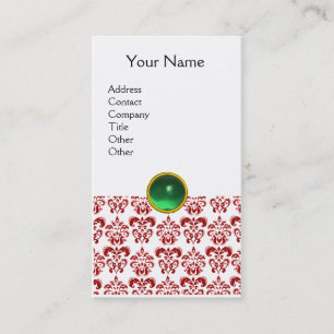 Tarjeta De Visita DAMASK RED MONOGRAM gema verde blanco