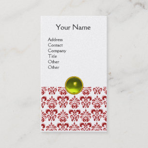 Tarjeta De Visita DAMASK ROJO MONOGRAM gema perla amarilla