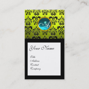 Tarjeta De Visita DAMASK SQUARE MONOGRAM, amarillo azul acuamarino