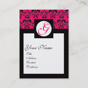 Tarjeta De Visita DAMASK SQUARE MONOGRAM Pink caliente Fuchsia Pearl