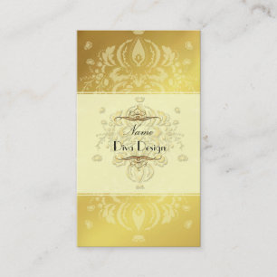 Tarjeta de visita Damask tono sobre tono dorado
