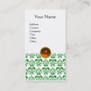 Tarjeta De Visita DAMASK VERDE MONOGRAMA gema naranja