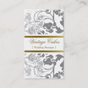 Tarjeta De Visita Damask Vintage Floral Flourier Moda Gris Elegante