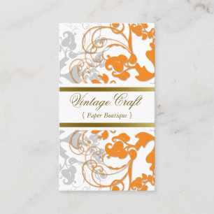Tarjeta De Visita Damask Vintage Floral Flourier Naranja de Moda Ele