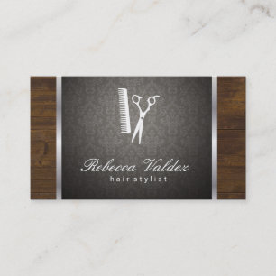 Tarjeta De Visita Damask / Wood / Silver Trim