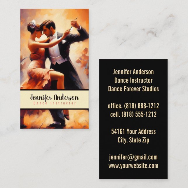 Tarjeta De Visita Dance Instructor Parejas Dancing (Anverso / Reverso)