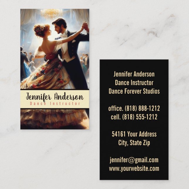 Tarjeta De Visita Dance Instructor Parejas Dancing (Anverso / Reverso)