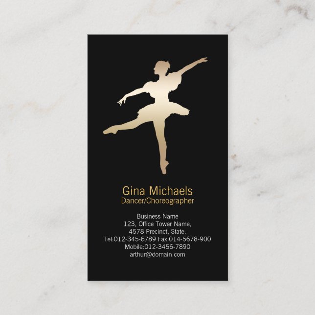 Tarjeta De Visita Dancer Gold Shouette Dancer Business Card (Anverso)