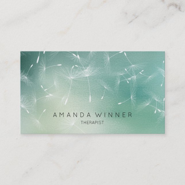 Tarjeta De Visita Dandelion Confetti Mint Verde azulada Ombre Therap (Anverso)