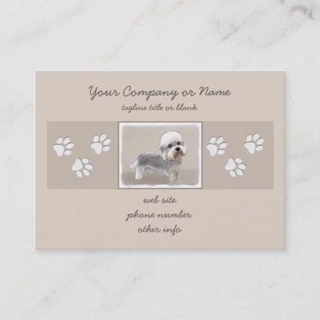 Tarjeta De Visita Dandie Dinmont Terrier Pintura Original De Perro (Anverso)