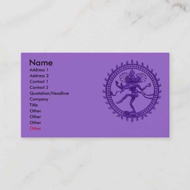 Tarjeta De Visita Danza de Shiva (Anverso)
