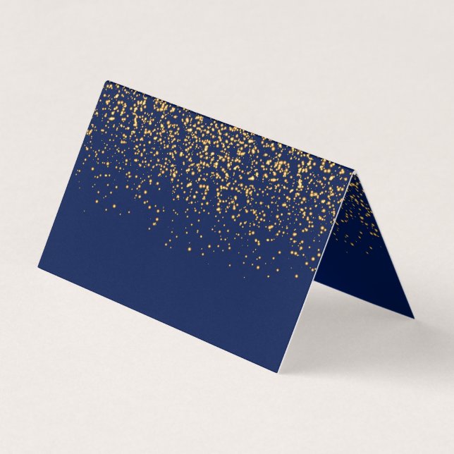 Tarjeta De Visita Dark Blue and Gold Confetti | Blank (Anverso)