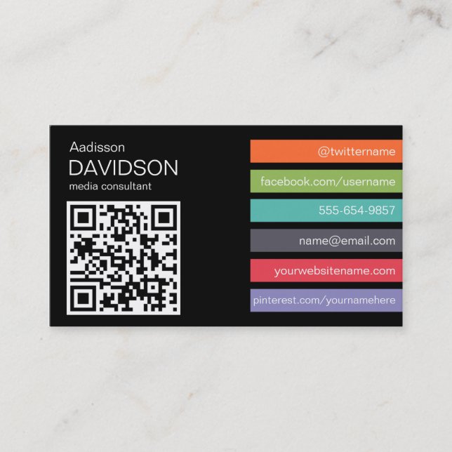 Tarjeta De Visita Dark Bright Bar QR CODE Social Media Card (Anverso)