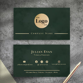 Tarjeta De Visita Dark Emerald Green Gold Professional Company Logo