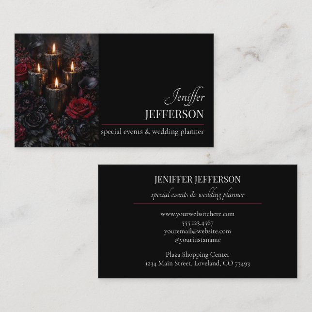 Tarjeta De Visita Dark Floral event wedding planner (Anverso / Reverso)