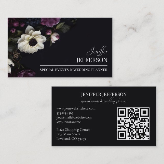 Tarjeta De Visita Dark Floral event wedding planner (Anverso / Reverso)
