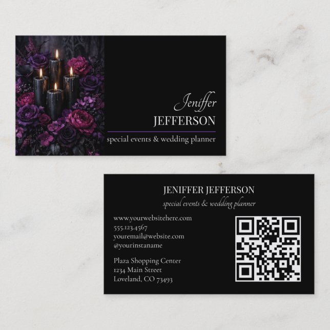 Tarjeta De Visita Dark Floral event wedding planner (Anverso / Reverso)