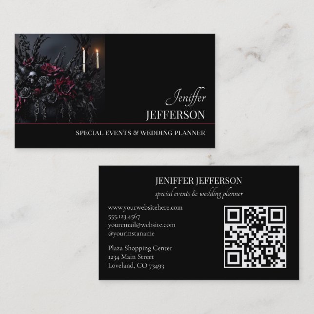 Tarjeta De Visita Dark Floral event wedding planner (Anverso / Reverso)