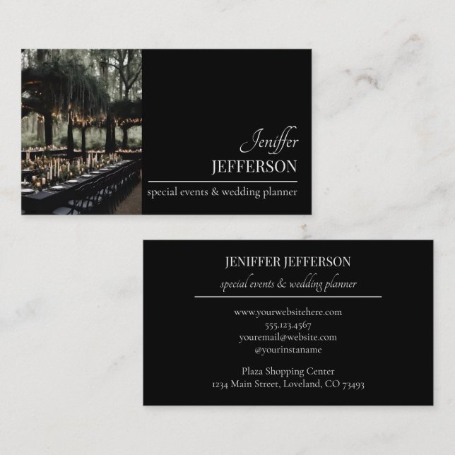 Tarjeta De Visita Dark Floral event wedding planner (Anverso / Reverso)