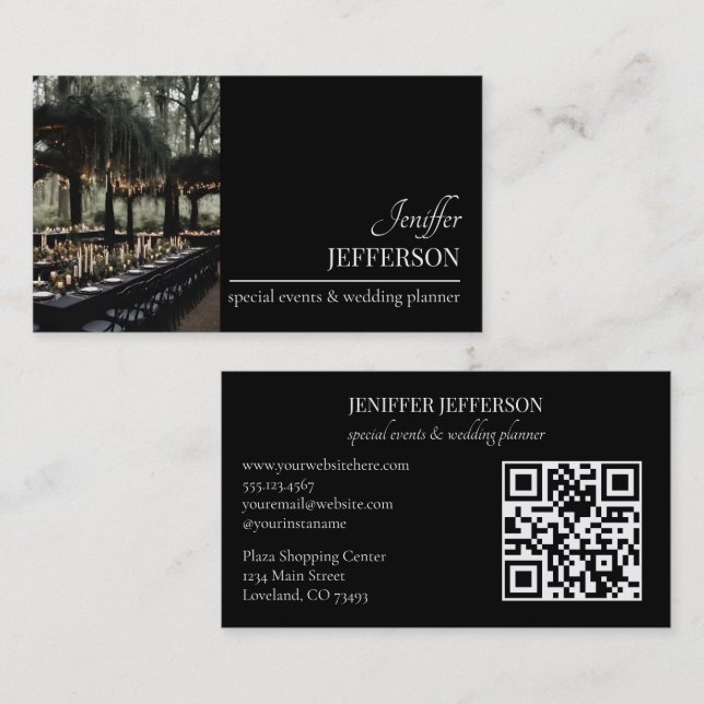 Tarjeta De Visita Dark Floral event wedding planner (Anverso / Reverso)