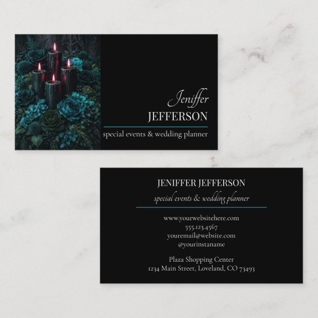 Tarjeta De Visita Dark Floral event wedding planner (Anverso / Reverso)