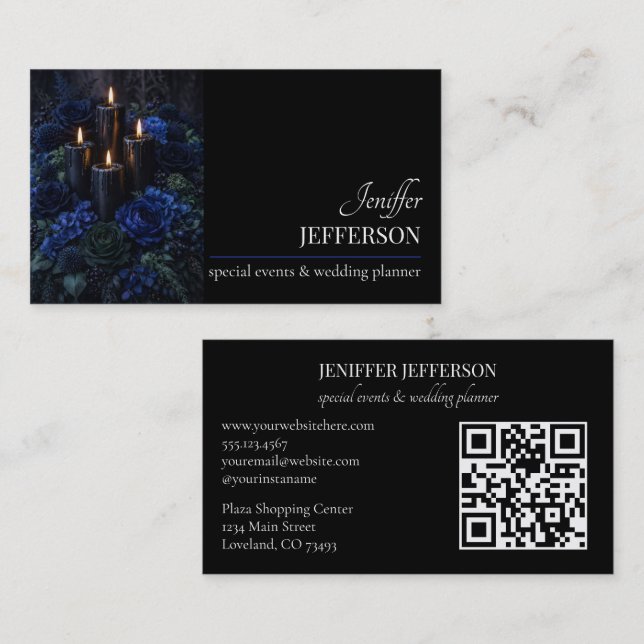 Tarjeta De Visita Dark Floral event wedding planner (Anverso / Reverso)