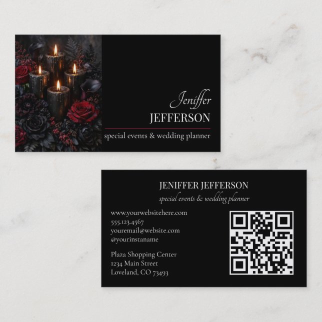 Tarjeta De Visita Dark Floral event wedding planner (Anverso / Reverso)