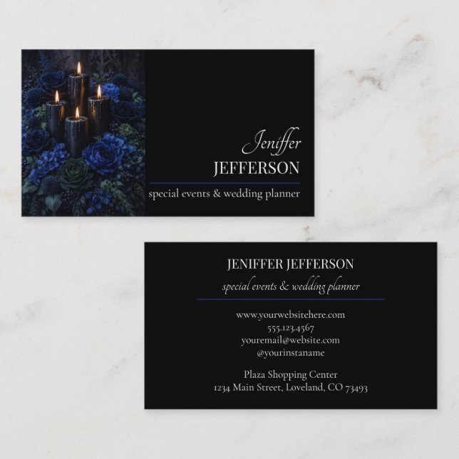 Tarjeta De Visita Dark Floral event wedding planner (Anverso / Reverso)