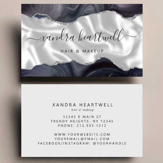 Tarjeta De Visita Dark Gray Agate Silver Glitter Luxury Stylist (Subido por el creador)