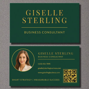 Tarjeta De Visita Dark Green Gold Consultor de negocios Foto Código