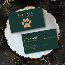 Tarjeta De Visita Dark Green Modern Luxury Golden Paw Pet Grooming
