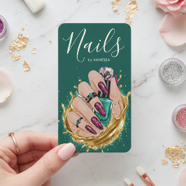 Tarjeta De Visita Dark Green Nail Art Studio Manicurist Artist Chic