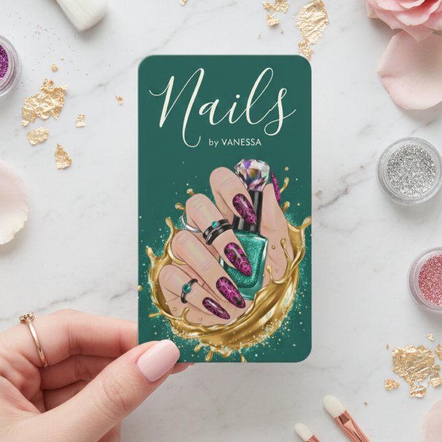 Tarjeta De Visita Dark Green Nail Art Studio Manicurist Artist Chic (Subido por el creador)