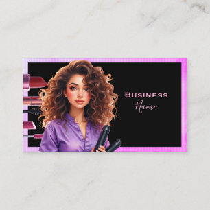 Tarjeta De Visita Dark Haired Makeup Lady Purple