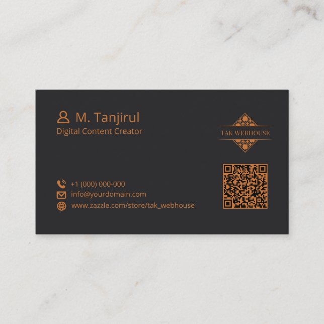 Tarjeta De Visita Dark Matte Mandala Diamond Tile Pattern QR Code (Anverso)