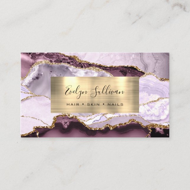 Tarjeta de visita Dark Mauve Lilac y Gold Agate (Anverso)
