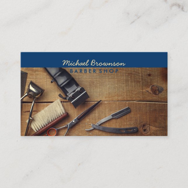 Tarjeta De Visita Dark Midnight Blue Scissor Razor Photo Barber (Anverso)