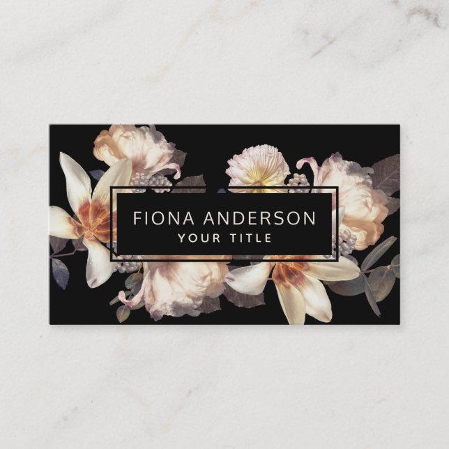 Tarjeta De Visita Dark Moody Floral Business Profesional (Anverso)