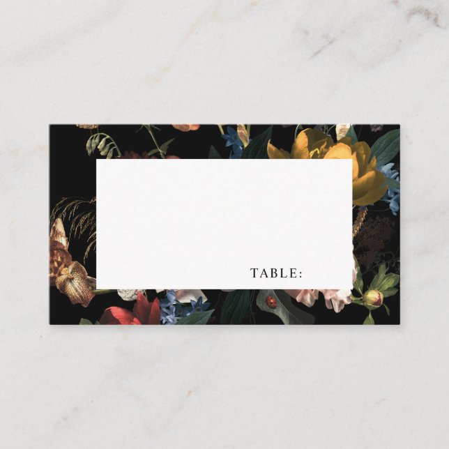 Tarjeta De Visita Dark Moody Romantic Floral Holandés Place Card (Anverso)